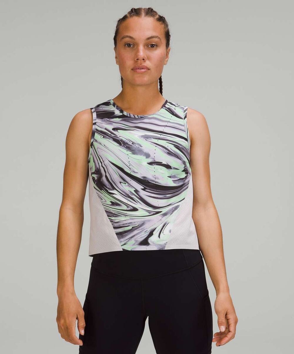 Lululemon Grey + Black Swirl Swift Ventilated Running Tank Top Size 8